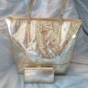 Kate Spade gold metallic tote bag & wallet